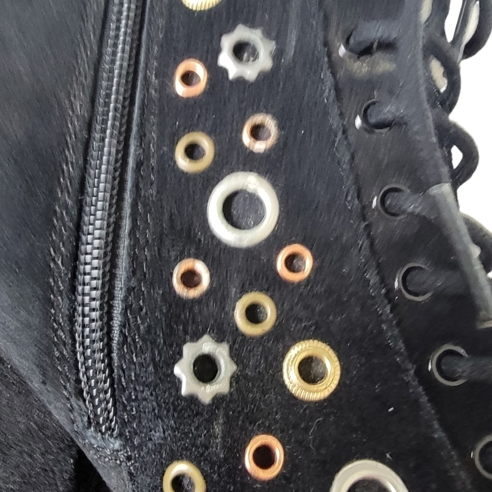 Seychelles Black Suede Platform Bootie Studded Chunky Heel Lace Up 90s Y2K 8 - Picture 7 of 14